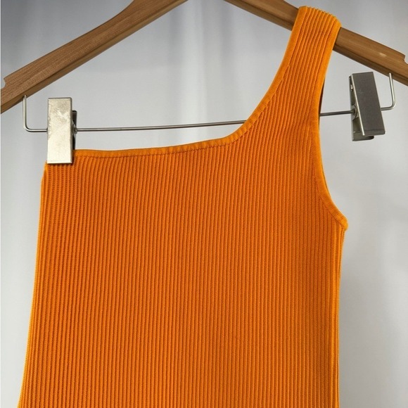 Aritzia Babaton Sculpt Knit One Shoulder Mini Dress in Orange Size Small - Picture 3 of 8